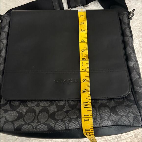 COACH Men's Black Houston Map Messenger Bag  with Adjustable Strap - Picture 10 of 13